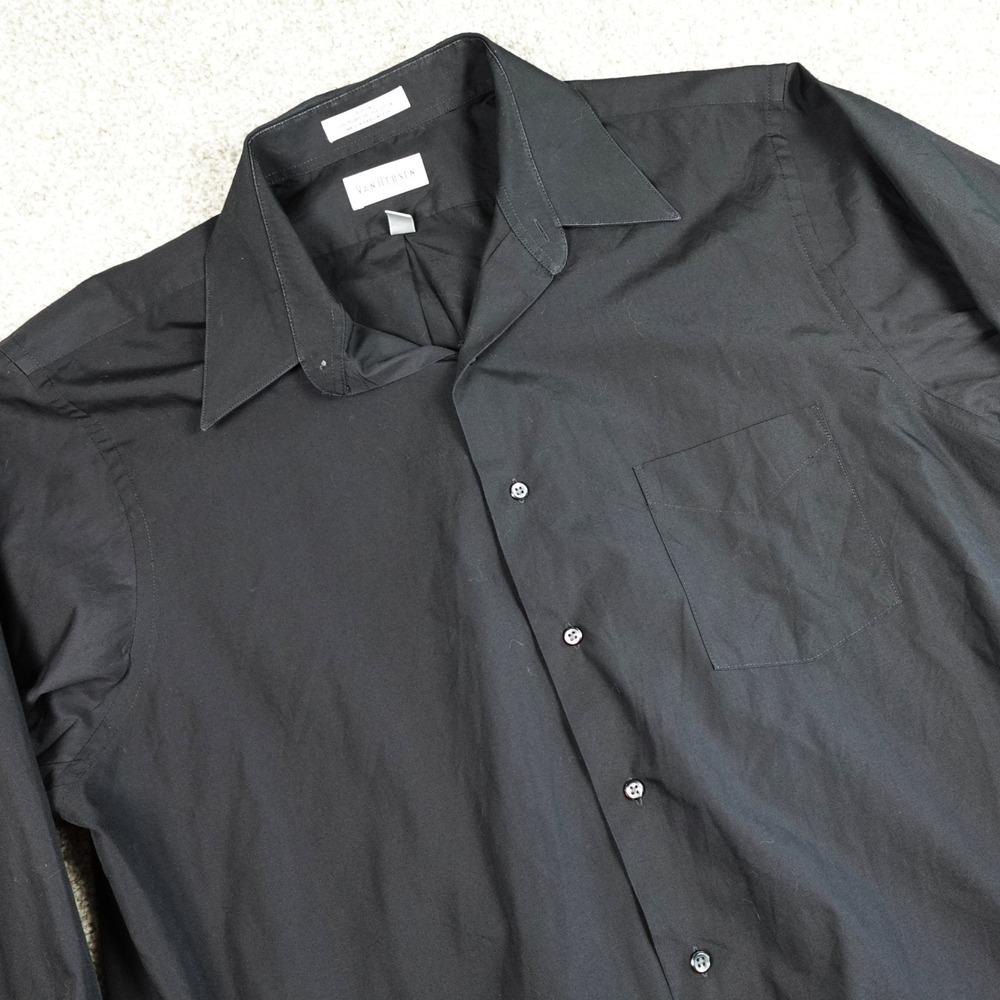 Van Heusen Mens Black‎ Poplin Button Down Shirt Wrinkle Free XL 17 32/33